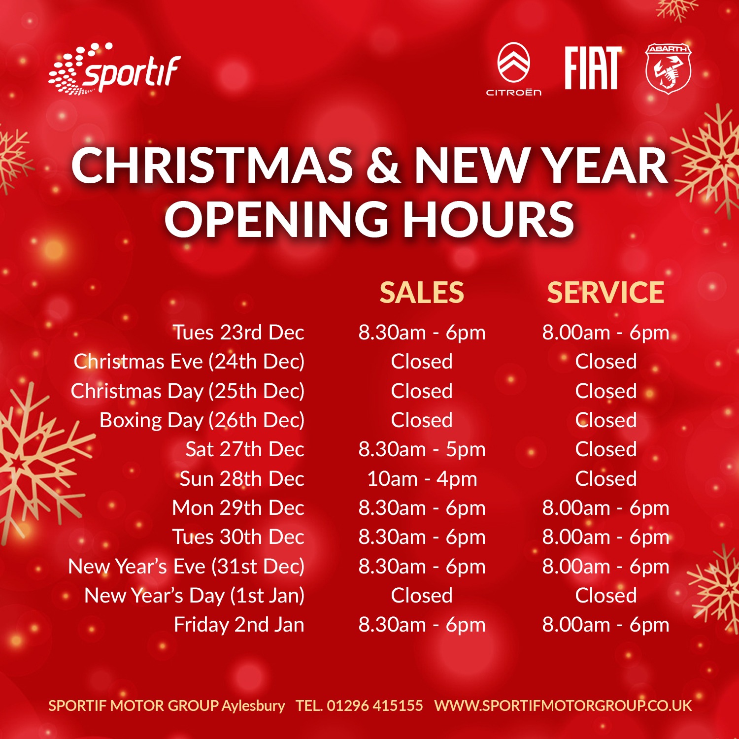 Christmas Opening Hours